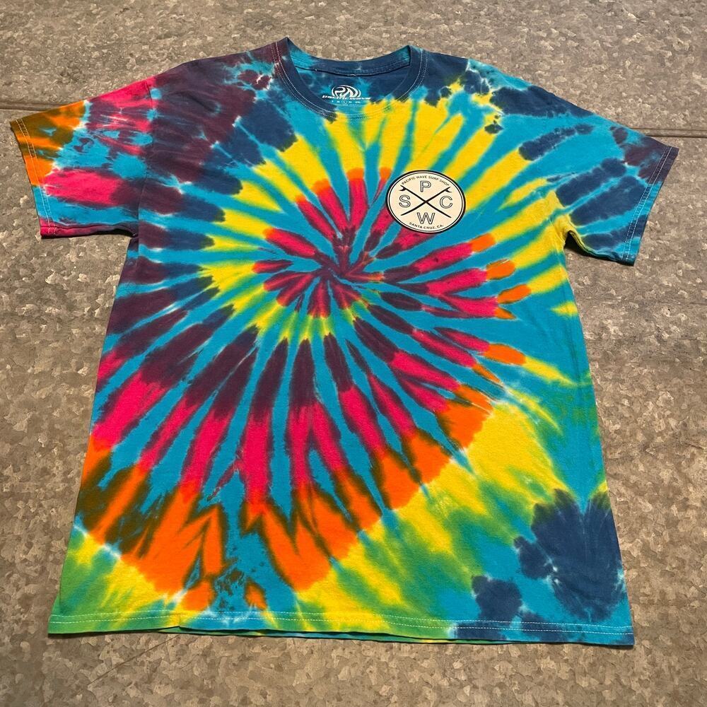 Pacific Wave Surf Shop Santa Cruz California Tie Dye Shirt Mens Large Vintage